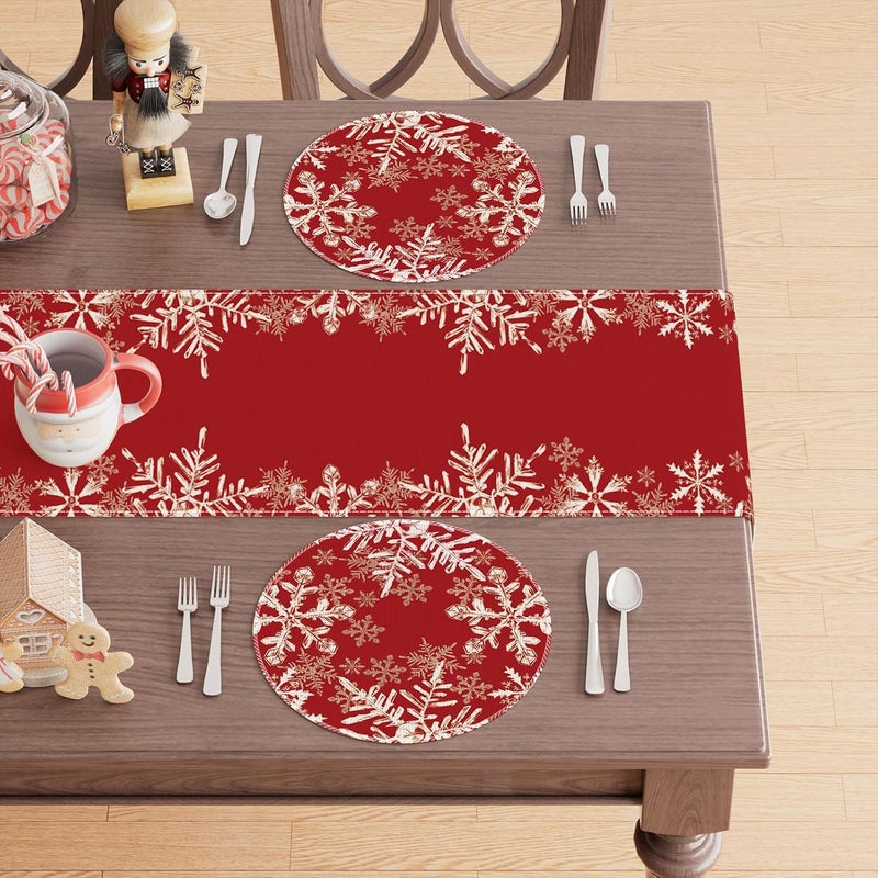 XCHI Red Snowflakes Winter Christmas Xmas Round Placemats Set of 4 Table Mats for Party Home Kitchen Dining Table Decorations 14x14 Inch - Image 3